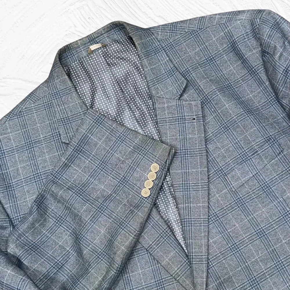 Oak Hill Blazer Men 4XL 58R/60R Blue Windowpane Sport Coat 2 BTN Big Tall
